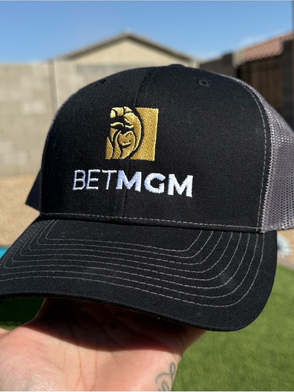 Richardson Trucker Hat Black Gray One Size Snapback BetMGM Logo Embroidered Hat